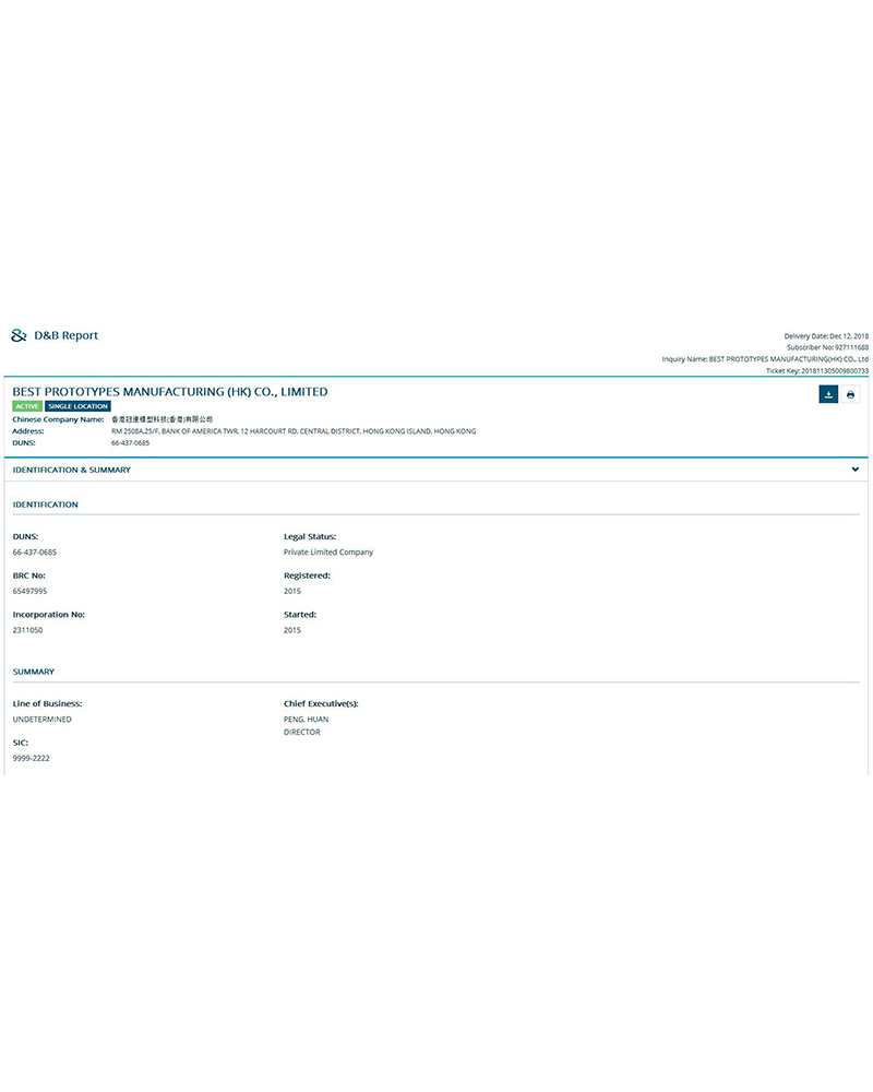 Dun & Bradstreet Certificate